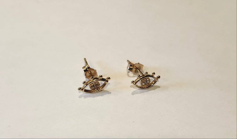 Yellow 14KT Gold Evil Eye Earrings